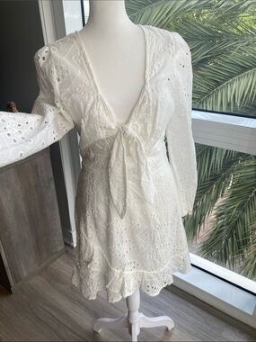 NWT!!! Medium White Eyelet Tie-Front Mini Dress